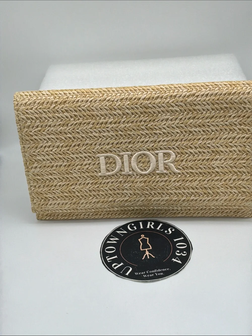 Dior Natural Raffia Woven Clutch / Pouch – Embroidered DIOR Logo New